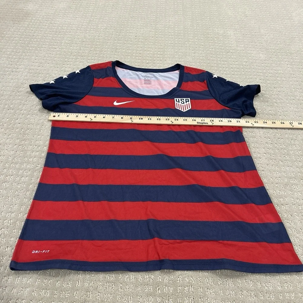 Nike Dri Fit Team USA World Cup Striped Red Blue Soccer Jersey Women's XL 2017
